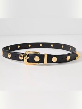 Anthropologie Studded Western Leather Belt. Black w/ gold dome studs. NWOT Sz M